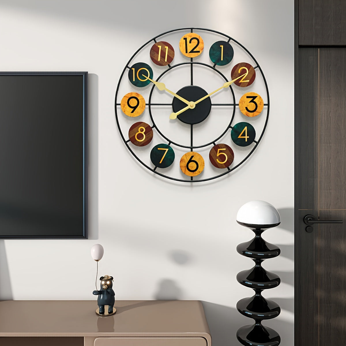 Retro Round Iron Frame Metal Wall Clock
