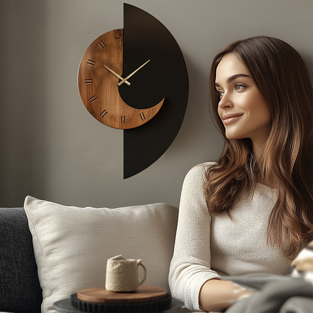 Minimalist Half-Moon Wooden Silent Wall Clock
