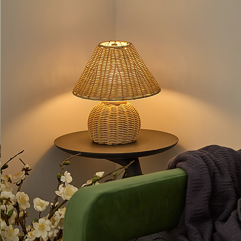 Handwoven Bamboo Weave Rustic Zen Boho Table Lamp