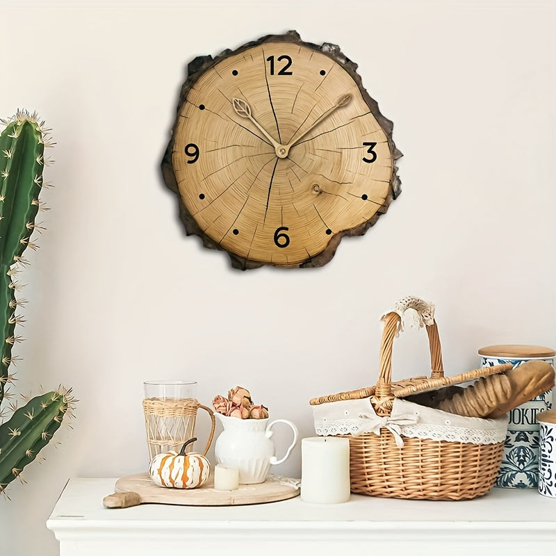Rustic Wood Grain Irregular Edge Silent Quartz Wall Clock