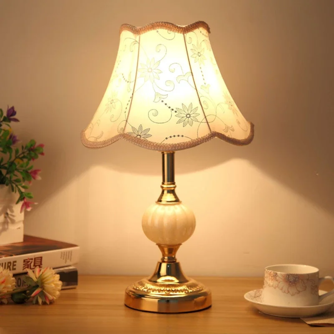 Vintage Floral Fabric Shade Scandinavian Bedside Table Lamp