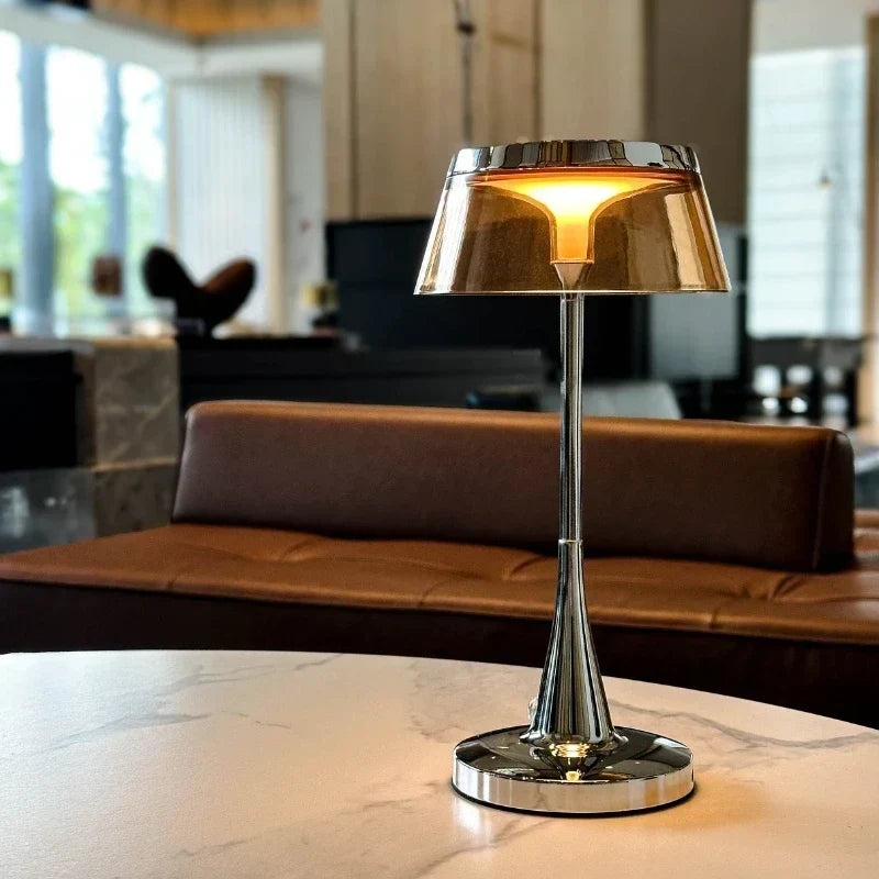 Translucent Acrylic Shade Cordless Rechargeable Dimmable Metal Base Table Lamp