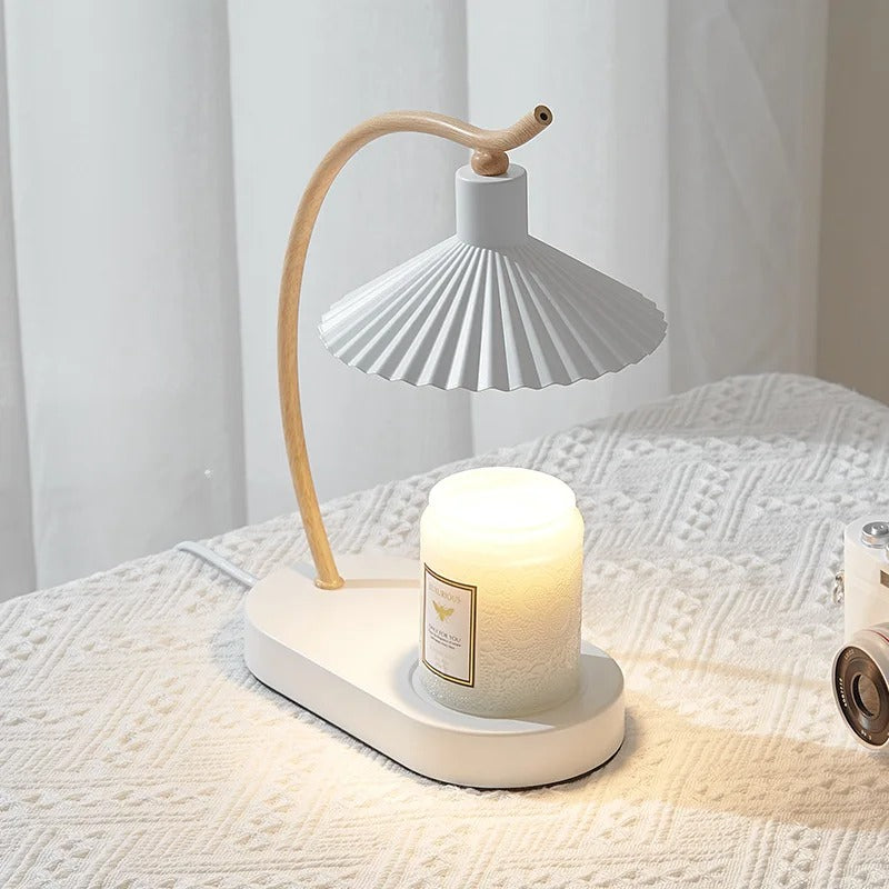 Pleated Shade Nordic Wooden Arm Candle Warmer Table Lamp
