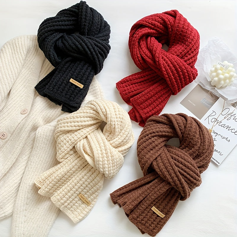Geometric Pattern Knitted Polyester Unisex Winter Scarf