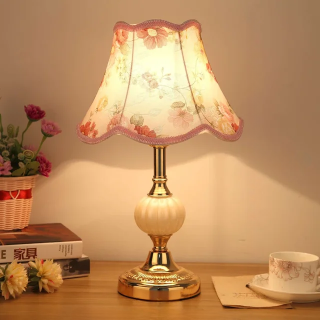 Vintage Floral Fabric Shade Scandinavian Bedside Table Lamp