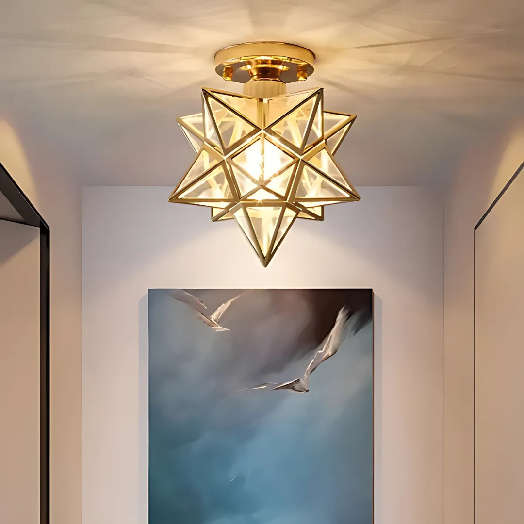 Geometric Star Frame Frosted Glass Ceiling Light
