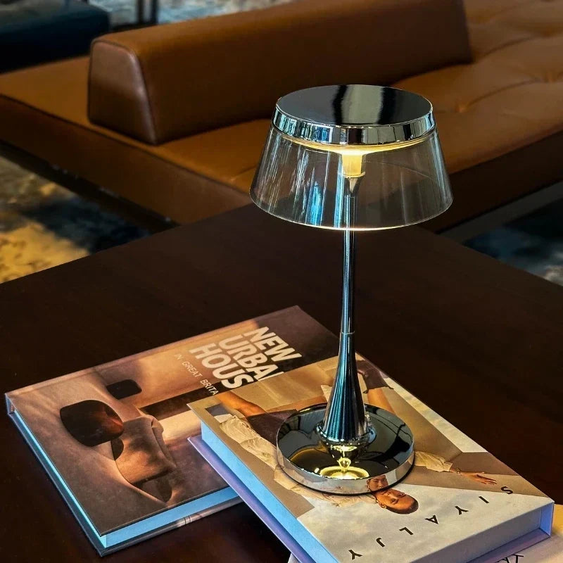 Translucent Acrylic Shade Cordless Rechargeable Dimmable Metal Base Table Lamp