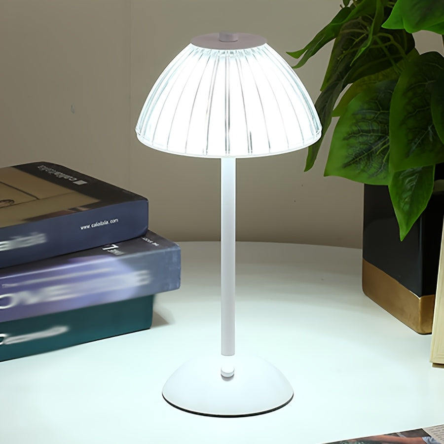 Ribbed Crystal Shade Rechargeable Touch Dimmable Table Lamp