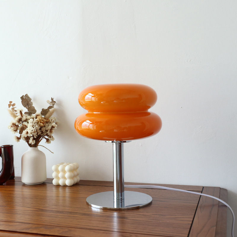 Sculptural Glossy Glass Egg Cake Shaped Table Lamp