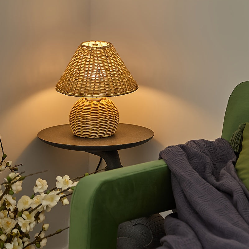 Handwoven Bamboo Weave Rustic Zen Boho Table Lamp
