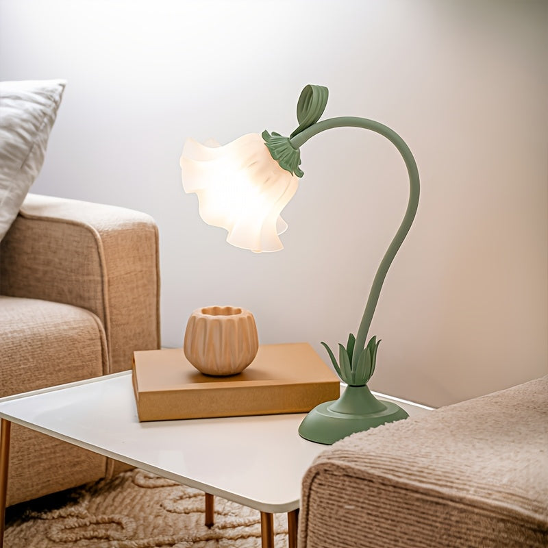 Sculptural Floral Bloom Shade Cast Iron Table Lamp