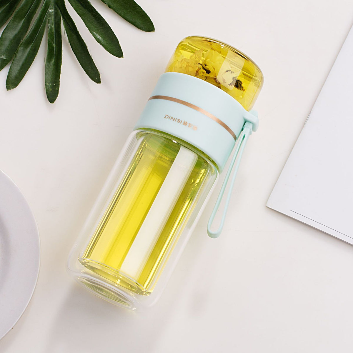 Leakproof Double Wall Borosilicate Glass Water Bottle With Tea Infuser