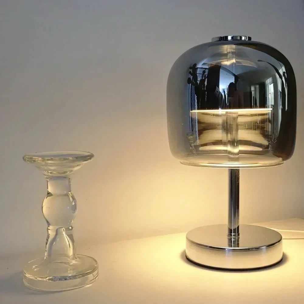 Spherical Frosted Glass Iron Dimmable USB Powered Table Lamp
