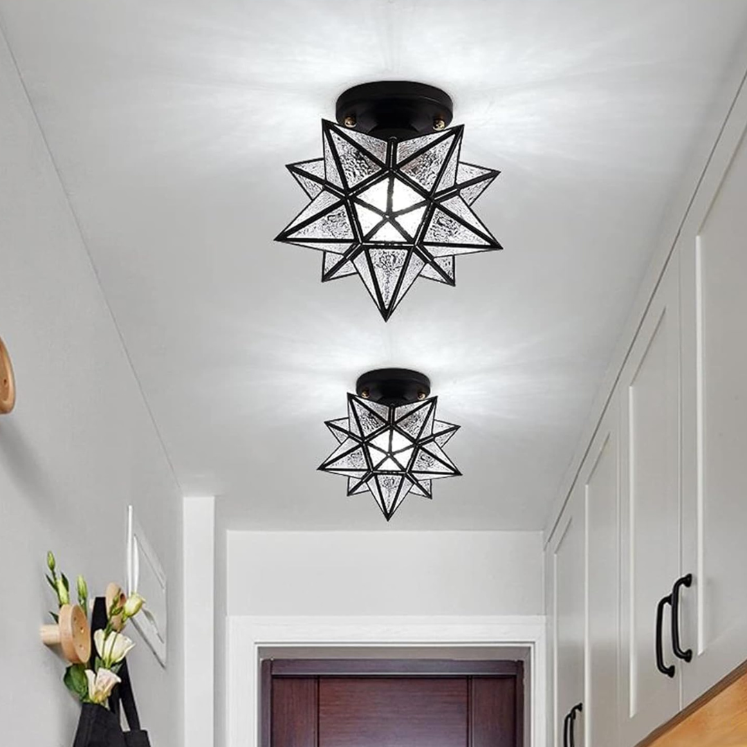 Geometric Star Frame Frosted Glass Ceiling Light