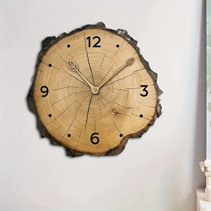 Rustic Wood Grain Irregular Edge Silent Quartz Wall Clock