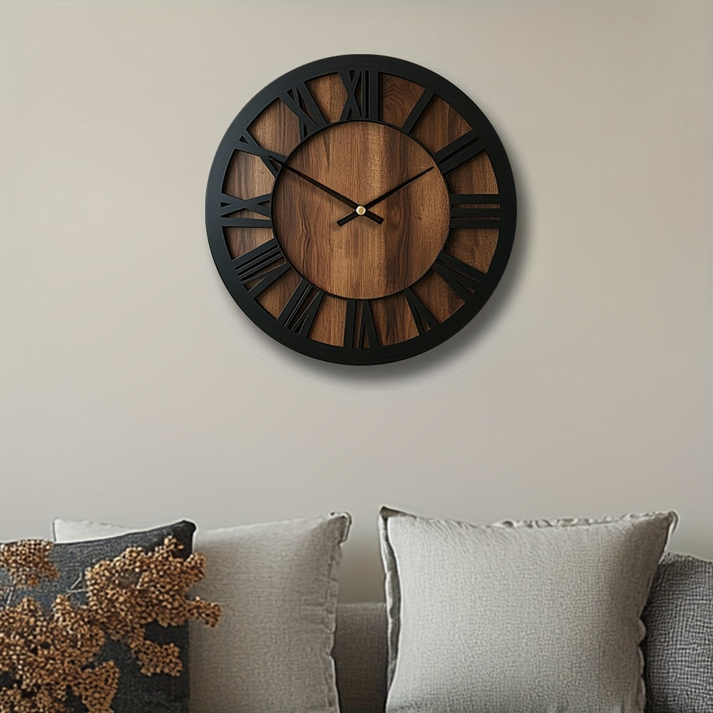 Rustic Wooden Roman Numeral Silent Wall Clock