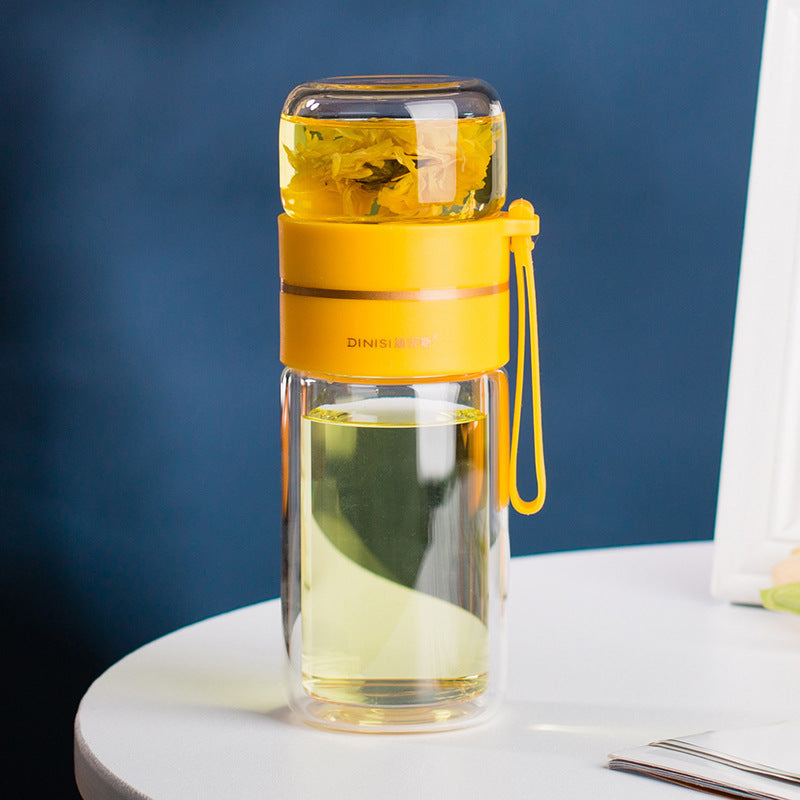 Leakproof Double Wall Borosilicate Glass Water Bottle With Tea Infuser