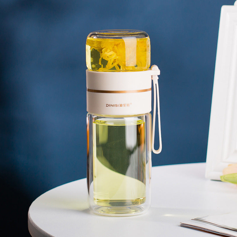 Leakproof Double Wall Borosilicate Glass Water Bottle With Tea Infuser