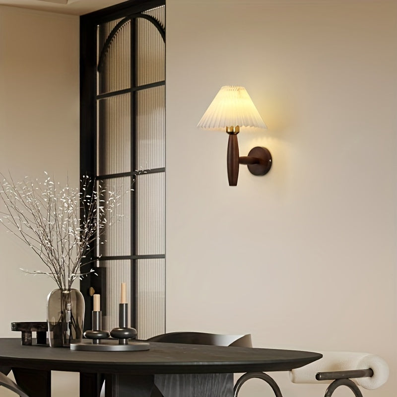 Nordic Wooden Pleated Shade Bedside Wall Light