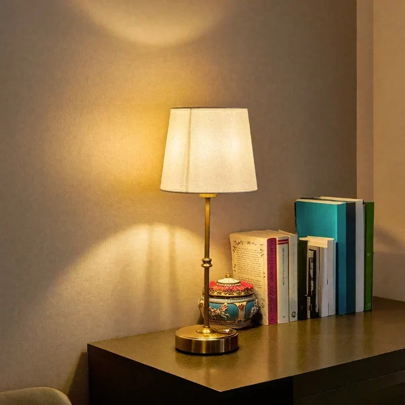 Brushed Metal Fabric Shade Rechargeable Dimmable Cordless Table Lamp