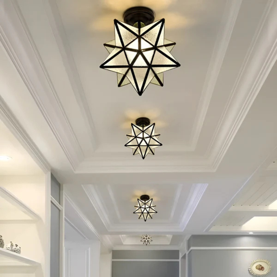 Geometric Star Frame Frosted Glass Ceiling Light