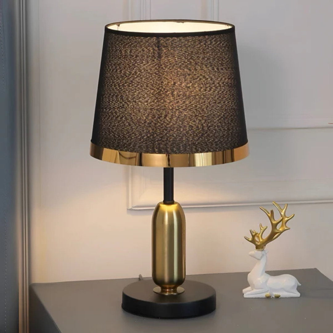 Vintage Retro Fabric Shade Metallic Base Accent Table Lamp
