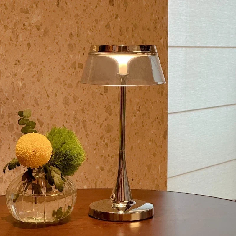 Translucent Acrylic Shade Cordless Rechargeable Dimmable Metal Base Table Lamp