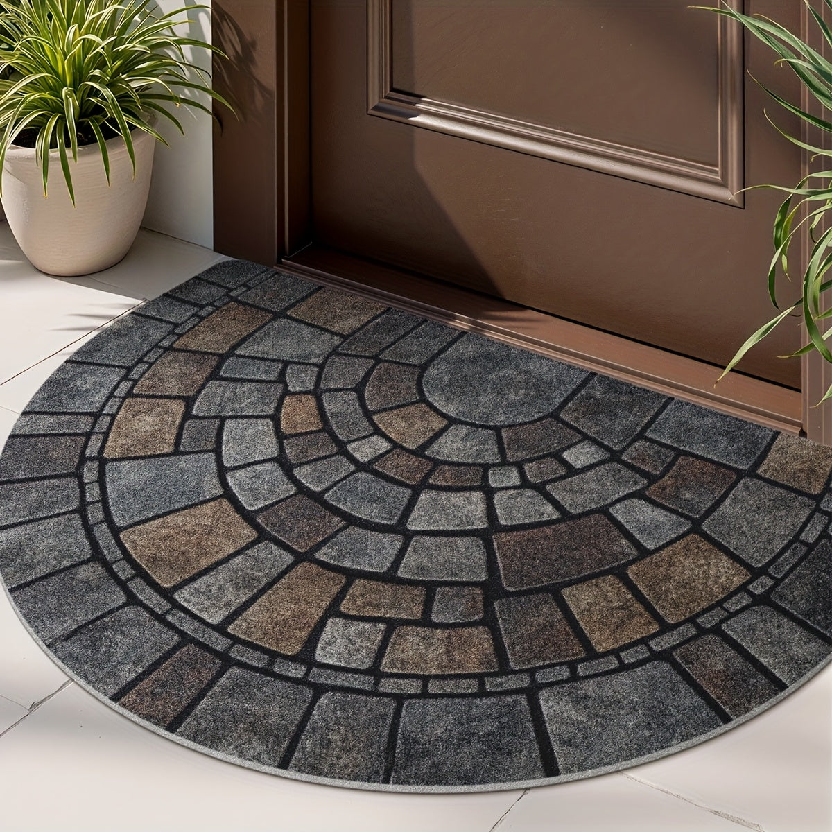 Semicircle Cobblestone Mosaic Non-Slip Indoor Outdoor Door Mat