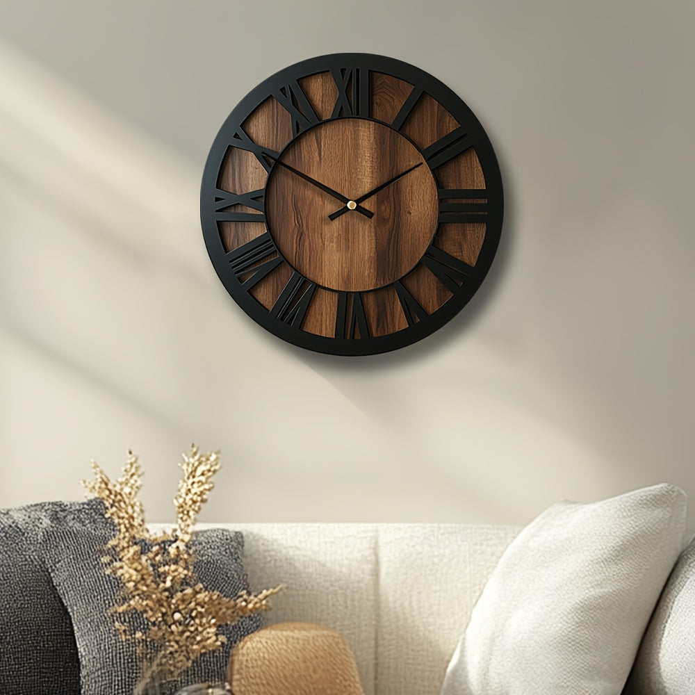 Rustic Wooden Roman Numeral Silent Wall Clock