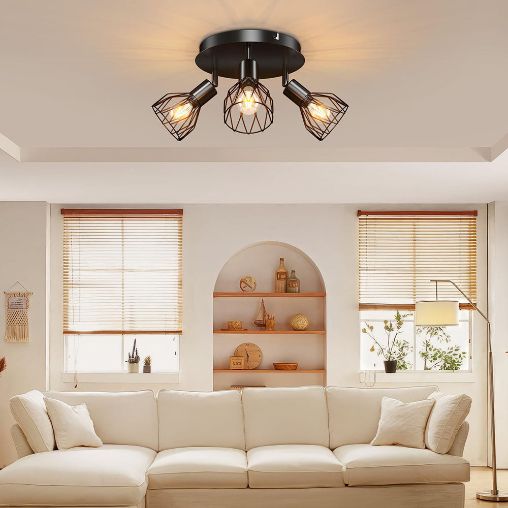 Industrial Wire Cage Adjustable Spotlight Iron Ceiling Light