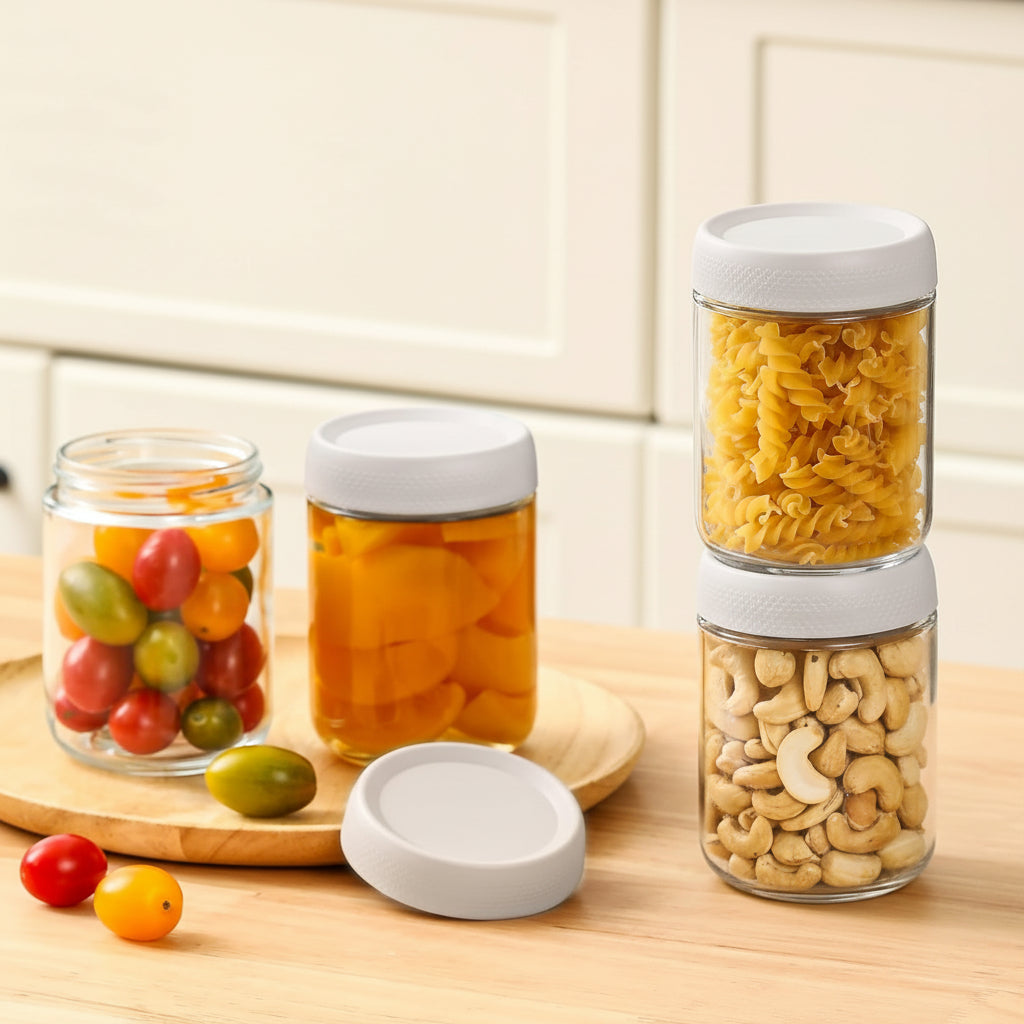 Clear Stackable Wide Mouth Airtight Glass Food Storage Jars Set