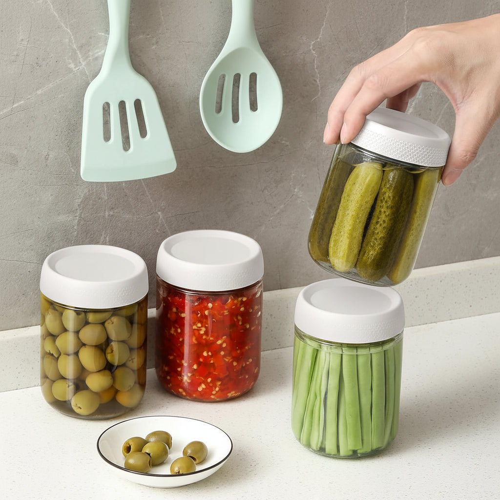 Clear Stackable Wide Mouth Airtight Glass Food Storage Jars Set