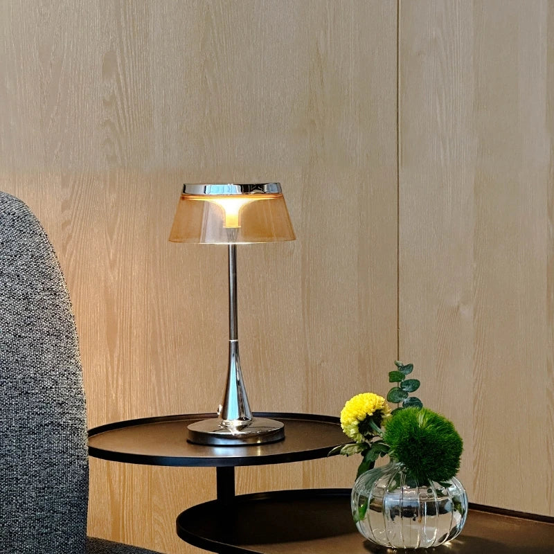 Translucent Acrylic Shade Cordless Rechargeable Dimmable Metal Base Table Lamp