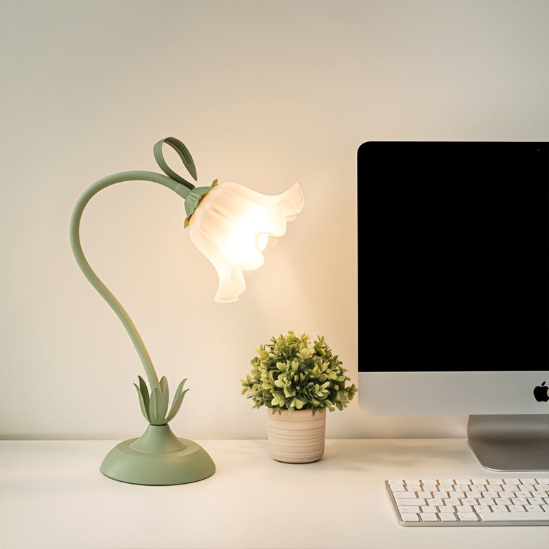 Sculptural Floral Bloom Shade Cast Iron Table Lamp