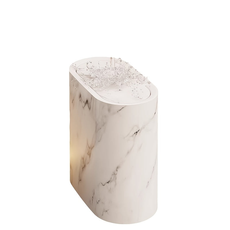 Marble Pattern Oval Trash Can With Fitted Lid