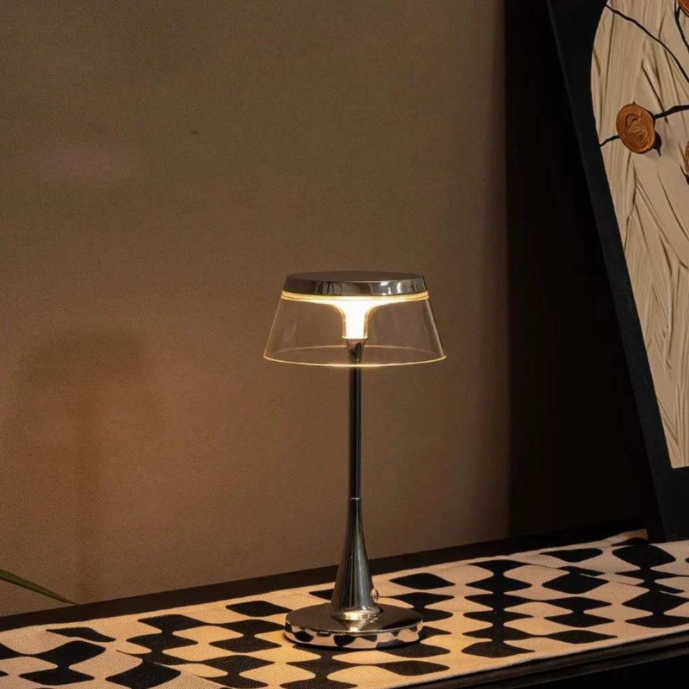 Translucent Acrylic Shade Cordless Rechargeable Dimmable Metal Base Table Lamp