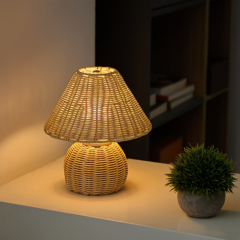 Handwoven Bamboo Weave Rustic Zen Boho Table Lamp