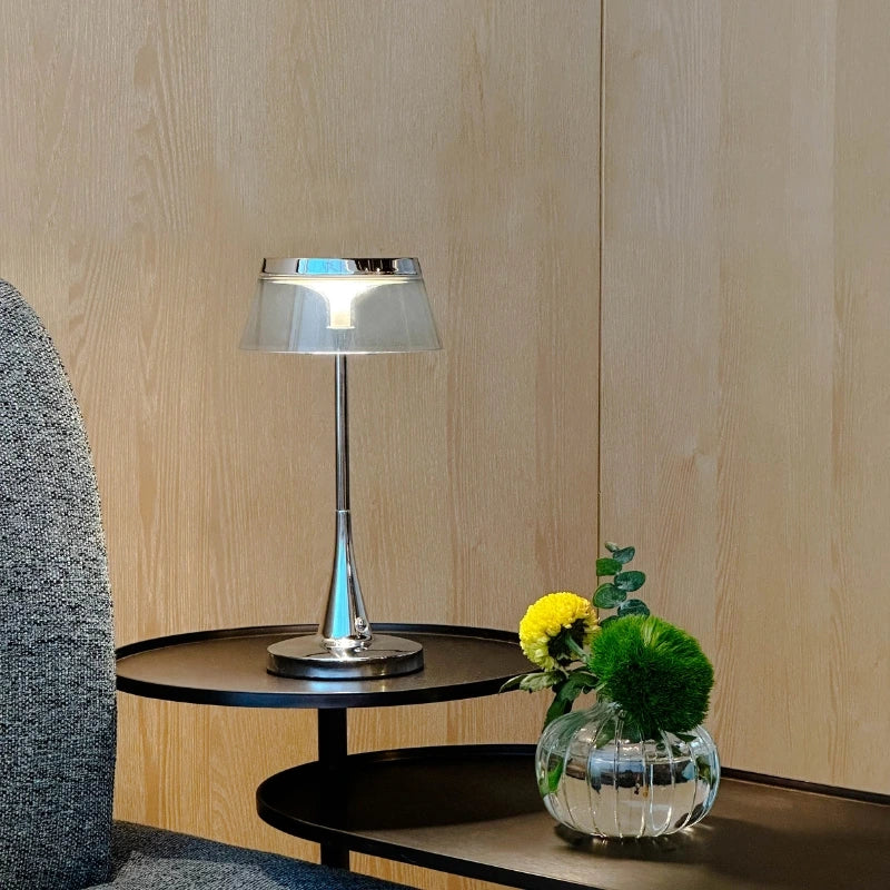 Translucent Acrylic Shade Cordless Rechargeable Dimmable Metal Base Table Lamp