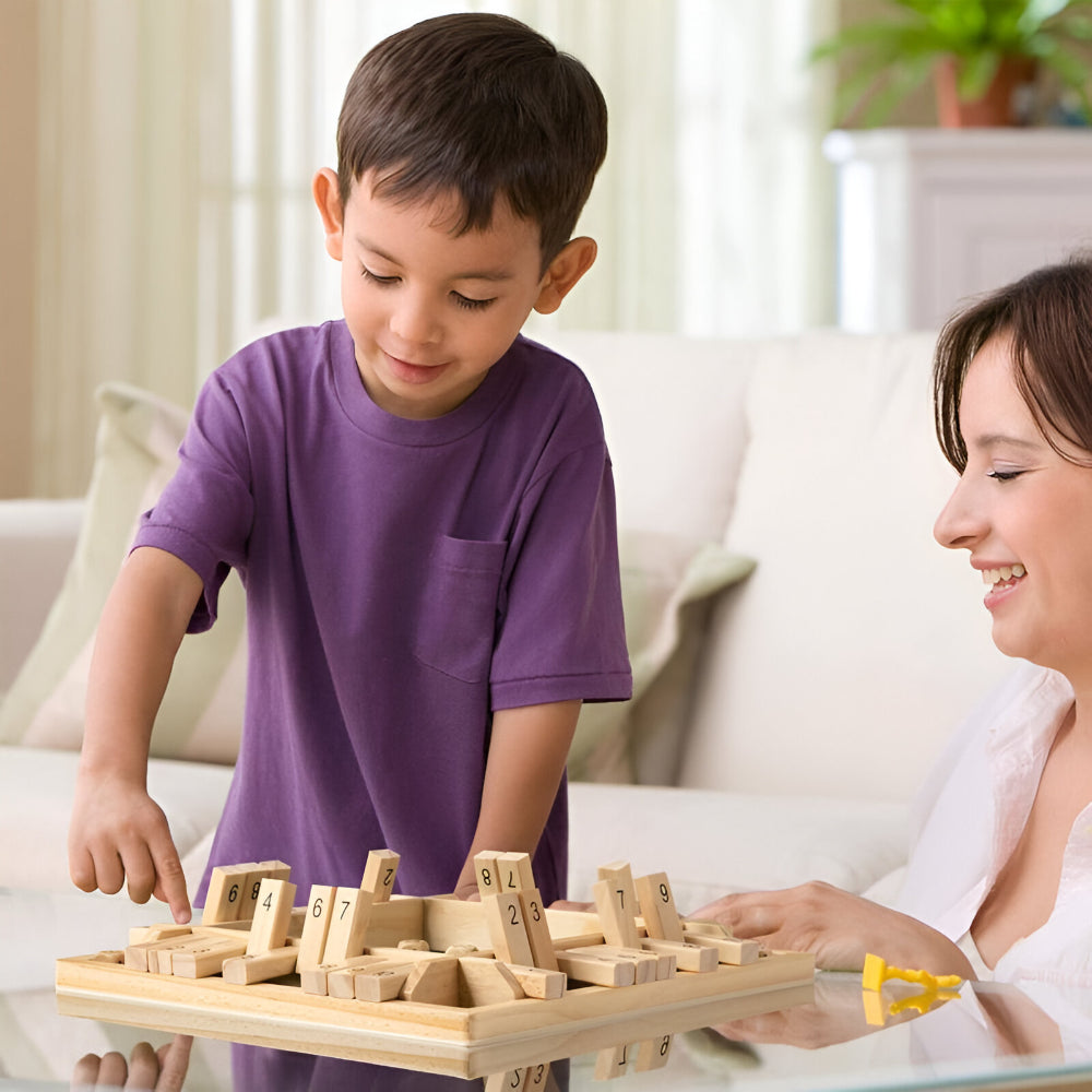 Compact Wooden Square Math Learning Family Board Game Educational Toy