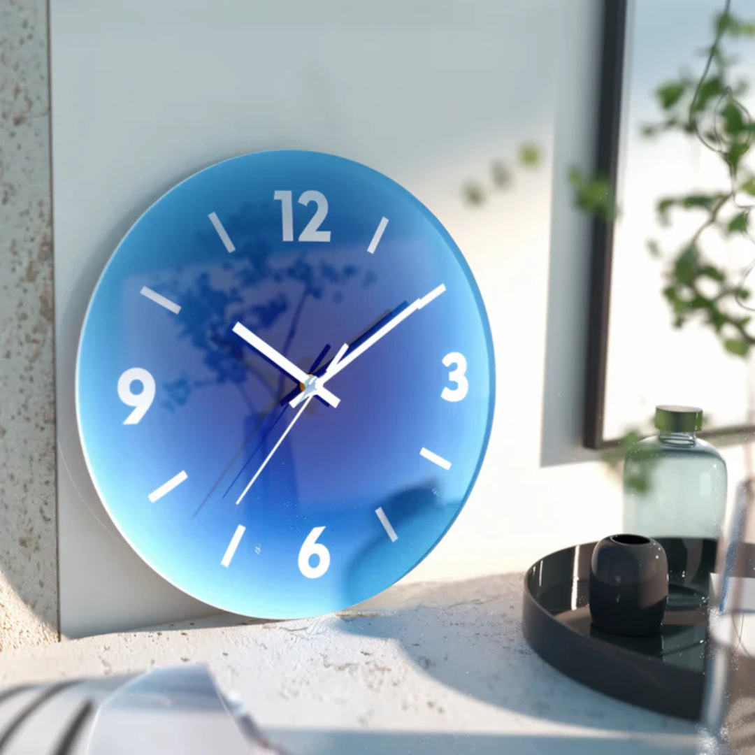 Gradient Sunset Glass Round Wall Clock With Silent Quartz Movement