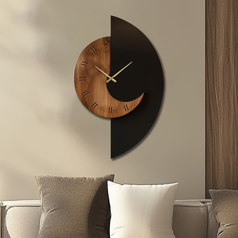Minimalist Half-Moon Wooden Silent Wall Clock