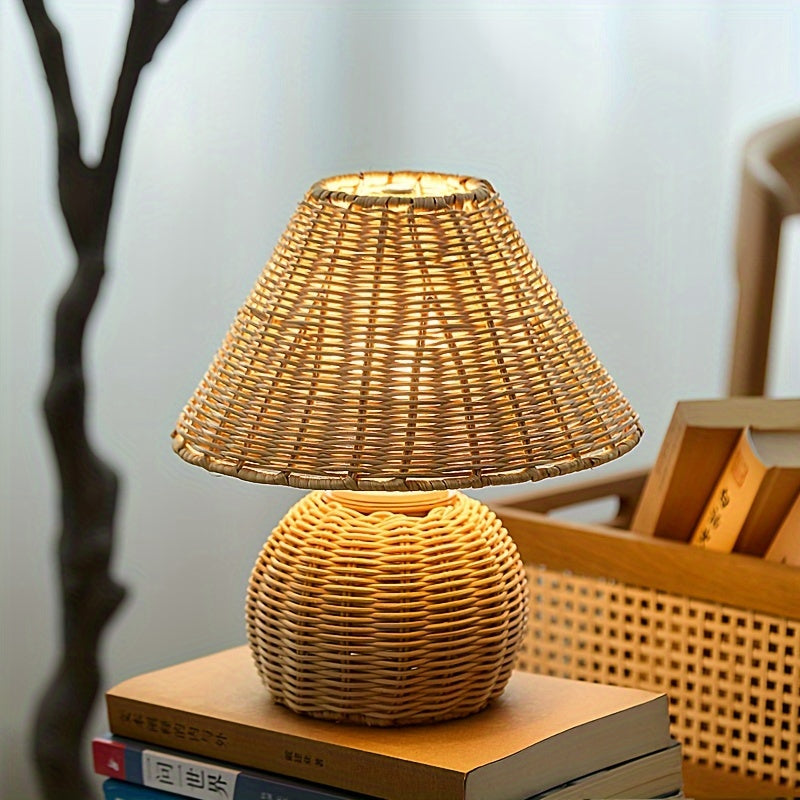Handwoven Bamboo Weave Rustic Zen Boho Table Lamp