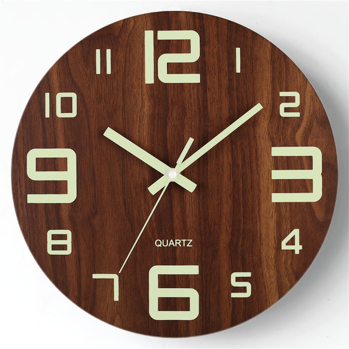 Walnut Grain Round Glow-in-the-Dark Silent Wall Clock