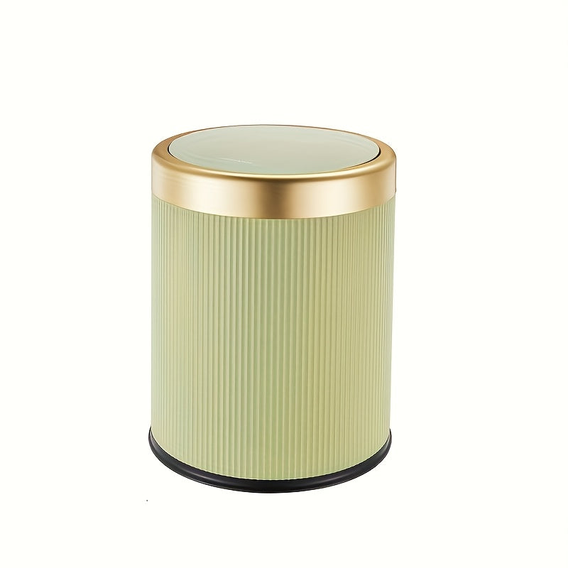 Sleek Oval Powder Coated Press-Top Trash Can with Dual Inner Bucket