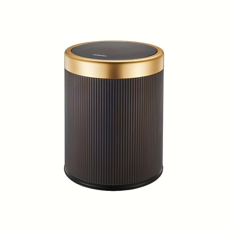 Sleek Oval Powder Coated Press-Top Trash Can with Dual Inner Bucket