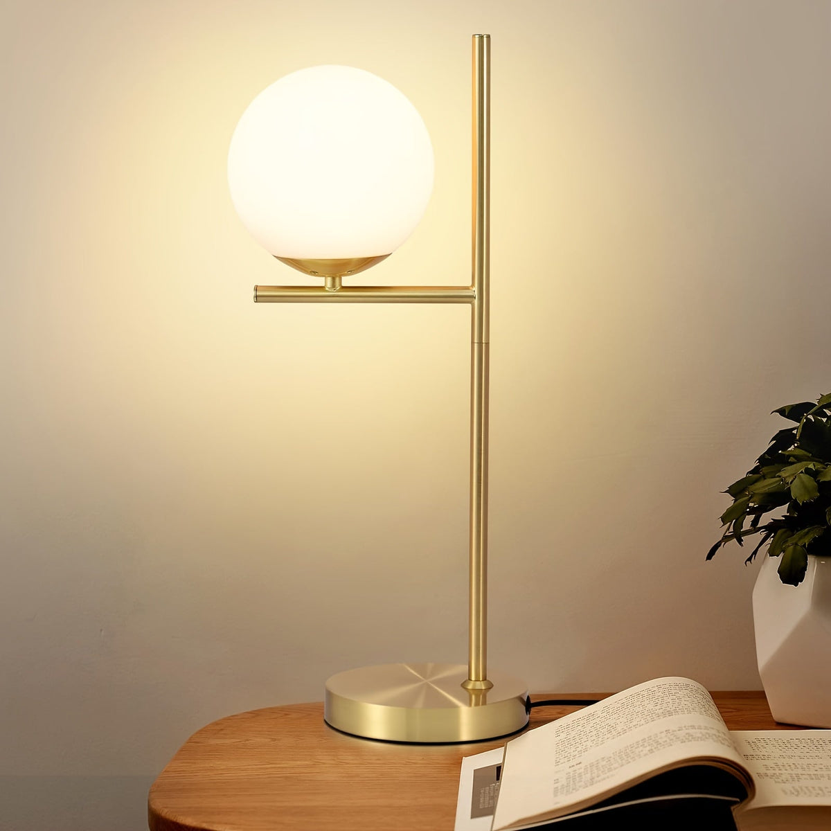 Industrial Chic Brass Frame Frosted Glass Globe Table Lamp