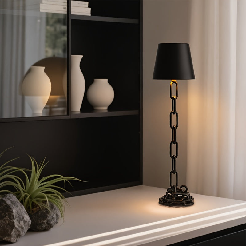 Sculptural Chain-Link Industrial Rechargeable Touch Control Table Lamp