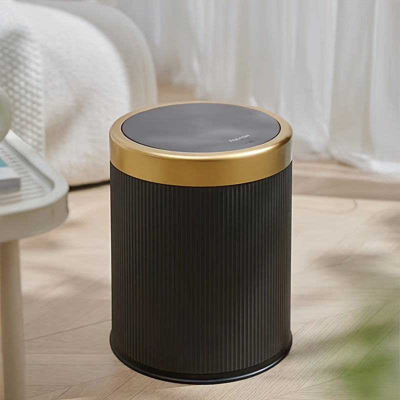Sleek Oval Powder Coated Press-Top Trash Can with Dual Inner Bucket