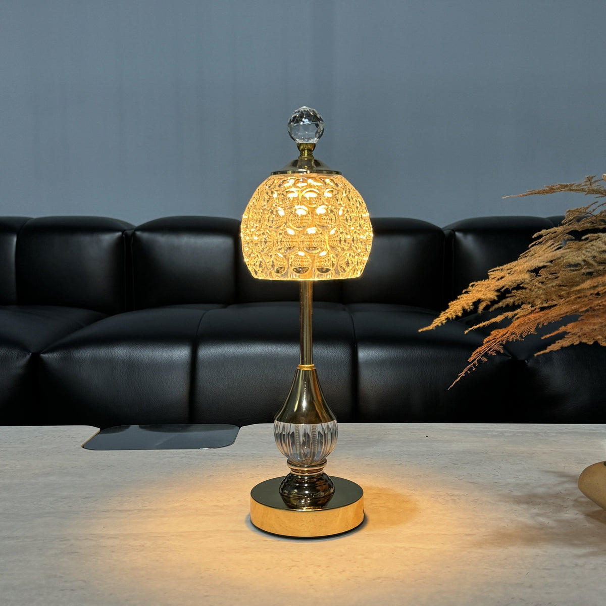 Sculpted Crystal Shade Touch Dimming Rechargeable Cordless Table Lamp