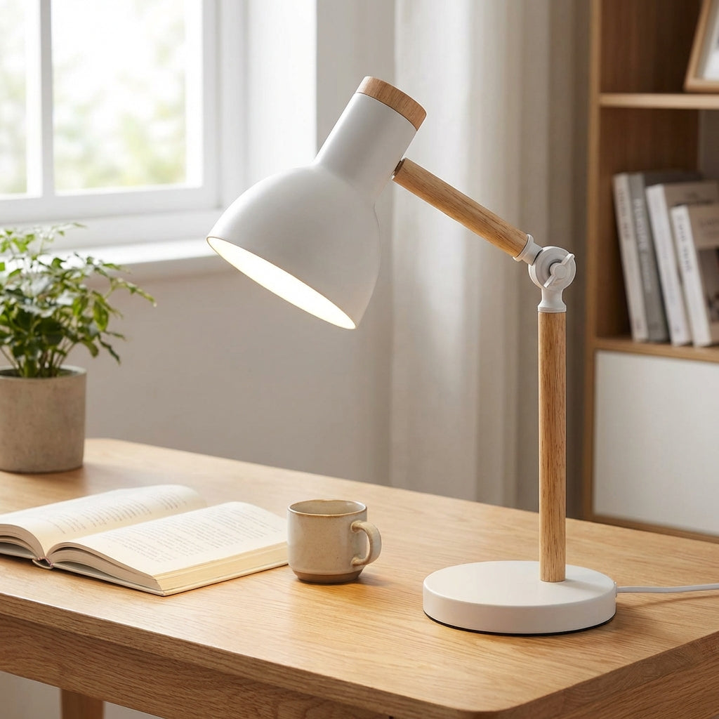 Scandinavian Half Dome Wood And Metal Adjustable Task Table Lamp